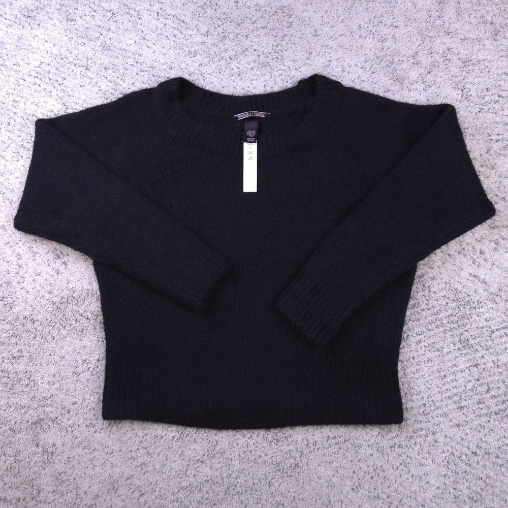 Victorias Secret Sweater‎ Womens XS Cropped Pullover Soft Stretch Black New NWT